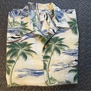 Vintage Cherokee Waikiki Wear Green and Blue Tropical Print Shirt XL